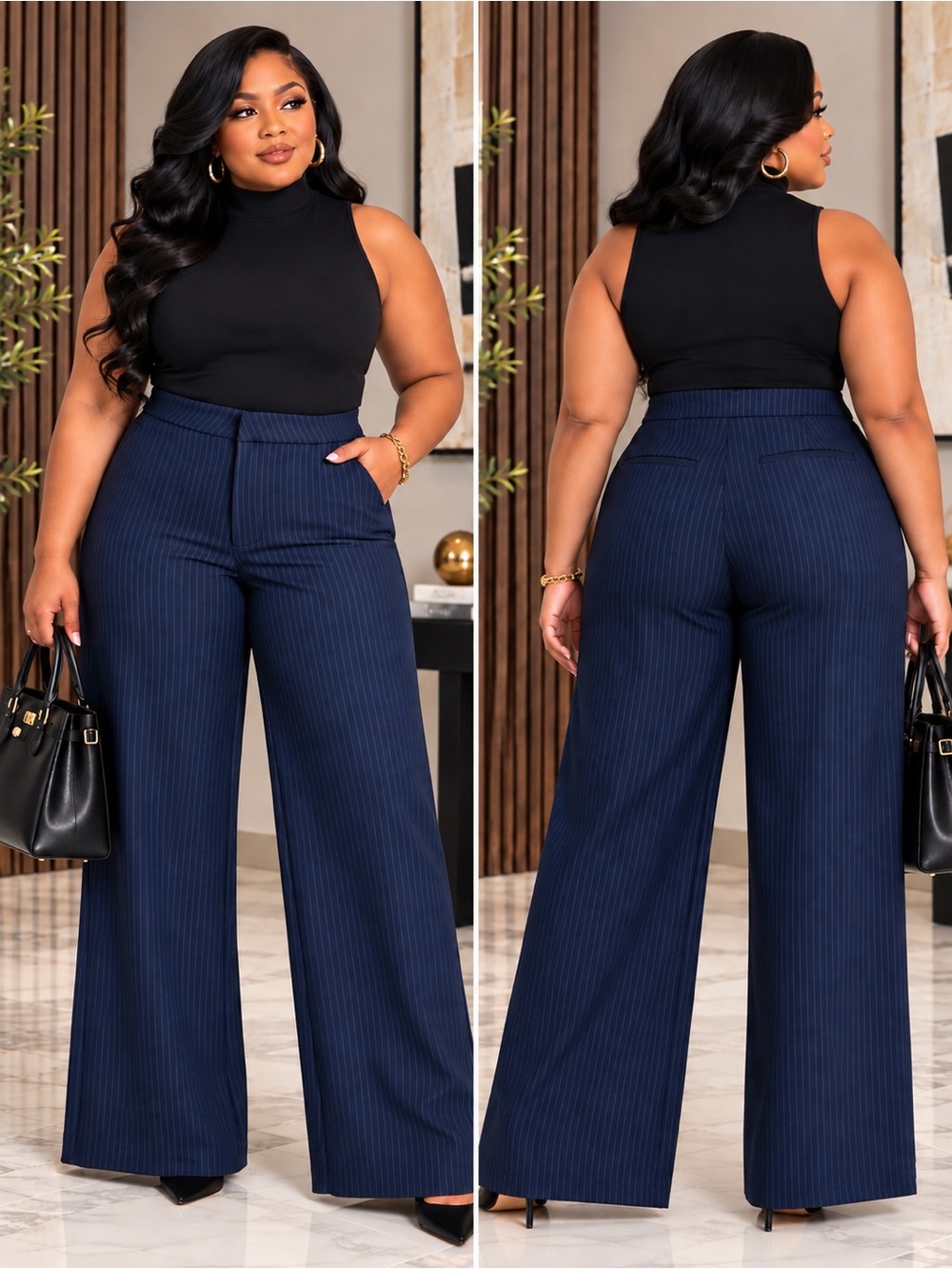 NEW Good American Stripe Ponte Knit Wide-Leg Trousers – Size 32 Plus Size